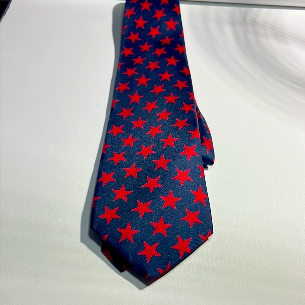 Kent & Curwen Blue with  Red Star Patterned Tie 100% silk